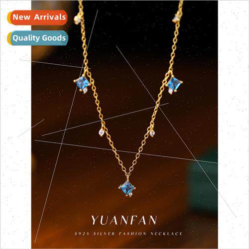 s925 silver aquamarine zirconia necklace women vintage squar