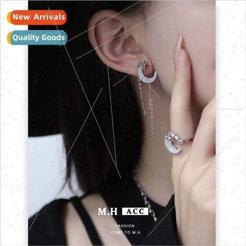Cool Feeling Moon Earrings Vintage Long Tassel Earrings lver
