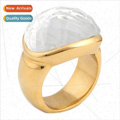 Europe new simple fashion ring U-shaped set diamond gold tan