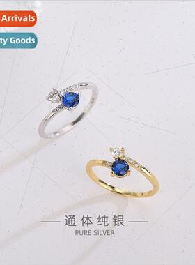 s925 silver Korea blue diamond open ring female simple set z