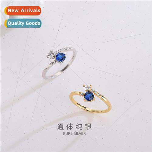 s925 silver Korea blue diamond open ring female simple set z