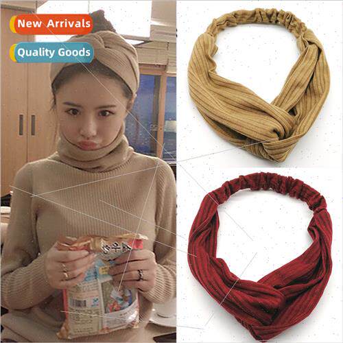 Korea elastic knted solid color wide side cross hair bknotte