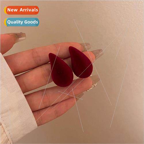 Autumn winter red flocking water drop earrings female ins ni