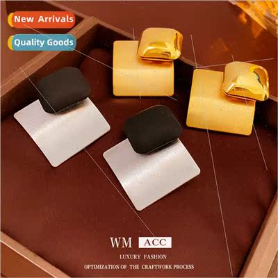 silver needle brushed rhombus earrings Europe fashion metal