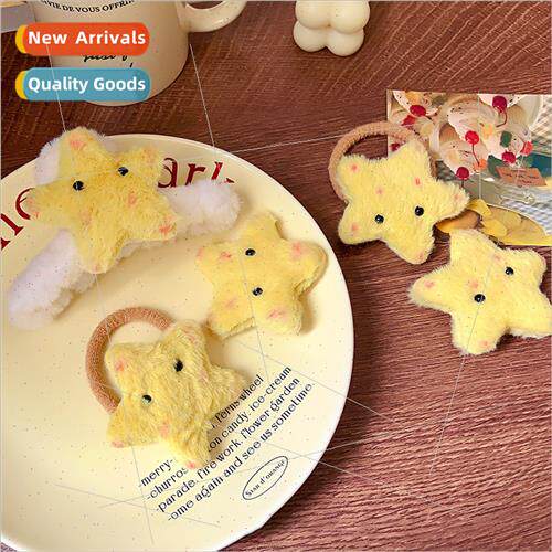 Autumn winter new plush yellow star hair clips cute girl hai