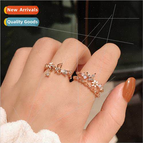 Flower ring female Korea small flowers double hollow open wa