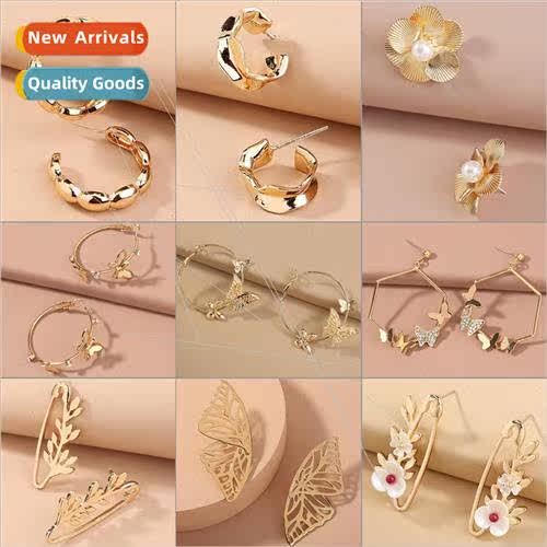 Europe simple ins nd metal earrings fashion matte gold earri