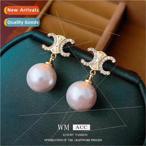 silver needle French pearl c-shaped earrings niche hundred m