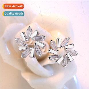 S925 silver trapezoidal zirconia earrings Korea ice crystal