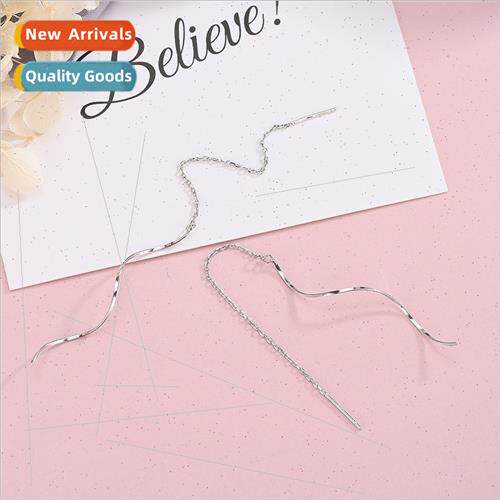 s925 silver Koreaearrings female wave ear wire long tassel e