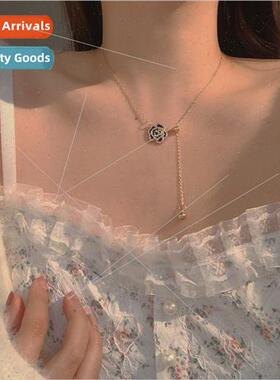 ins tide black camellia necklace women 2022 new niche mori s