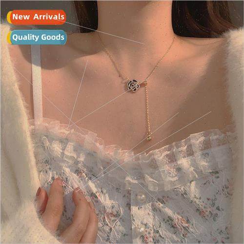 ins tide black camellia necklace women 2022 new niche mori s