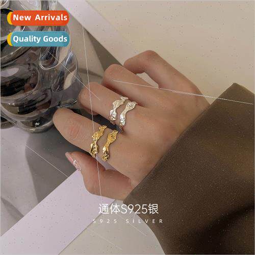 925 silver Koreatin foil pleated ring female simple irregula