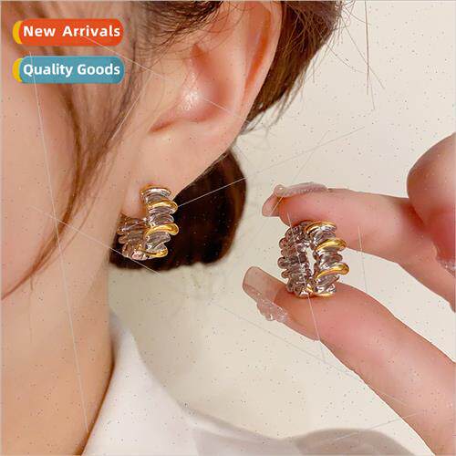 French Vintage Delicate Gold lver Irregular Pleated Earrings