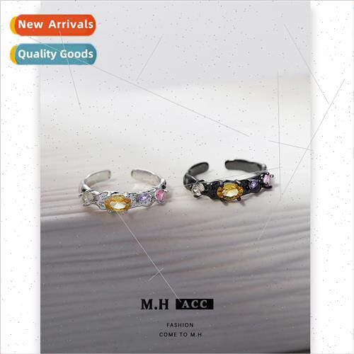 Colorful zirconia open ring female niche finger ring tide co