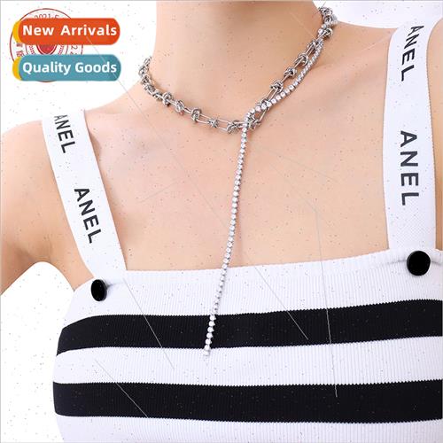 fashion metal chain tassel zirconia necklace plated 18 colla