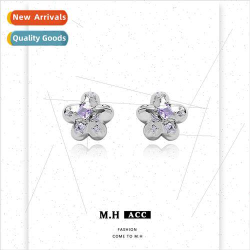 Color Zirconia Flower Earrings Women 925 lver Pin Fashion Se