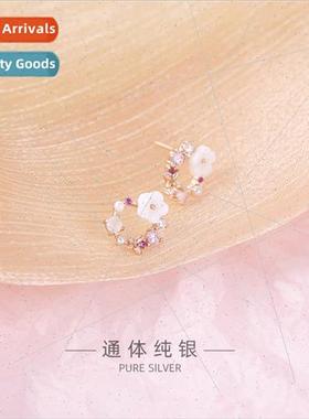 S925 lver Romantic Butterfly Flower Earrings Rose Gold wh Zi