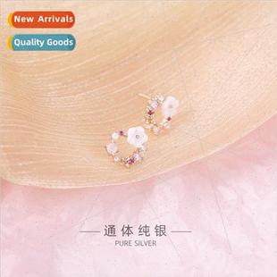 S925 lver Romantic Butterfly Flower Earrings Rose Gold wh Zi