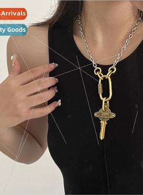 Large Key Long Pendant Necklace Niche Cuban Chain Lock Bone