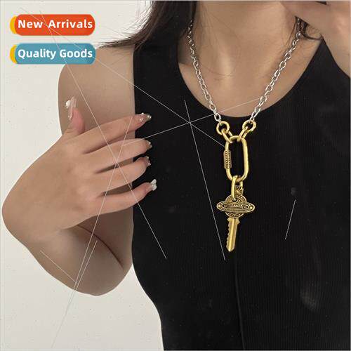 Large Key Long Pendant Necklace Niche Cuban Chain Lock Bone
