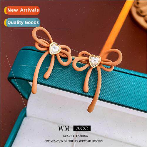 silver needle wh diamond bow earrings Retro versatile earrin