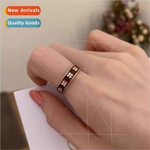 Vintage Drip Glaze Burgundy Clover che Open Ring mple Index