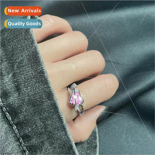 Double Pink Heart Ring Muscle One Arrow Through Heart Pink C