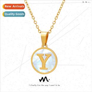 26 Letters Whe Sea Shell Round Plaque Necklace No Color Loss