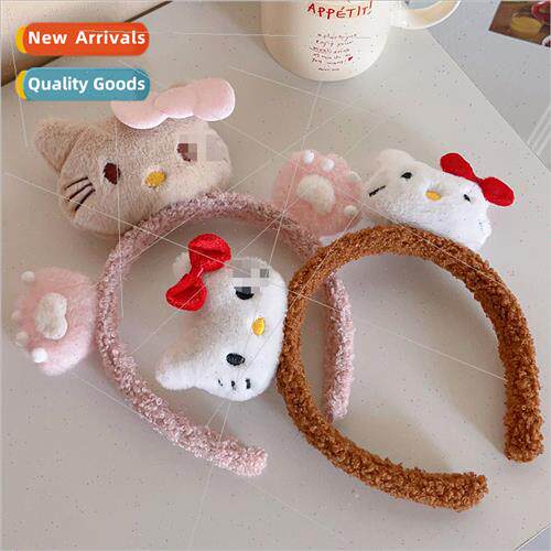 Koreaautumn winter brown plush hair bands wash face cute hig