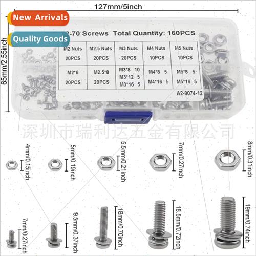 160pcs 304 Phillips round head pan head screws nuts flat was