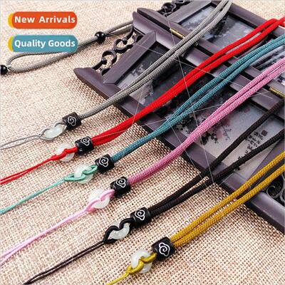 Sandalwood lver Pink Jade Circle Necklace Rope mple Pendant