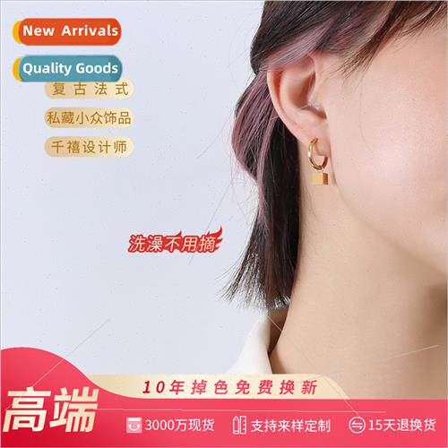 French jewelry insearring tanium steel gold square earrings