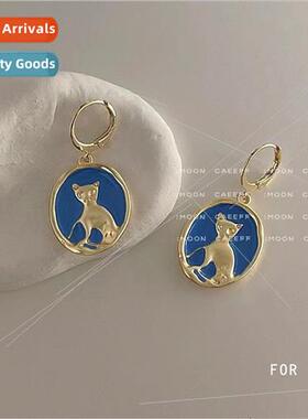 Cat French  earrings retro gold stud earrings new 2023 hundr