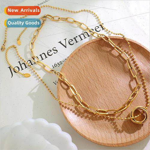 Europe ins niche circle detachable double layer necklace Tan