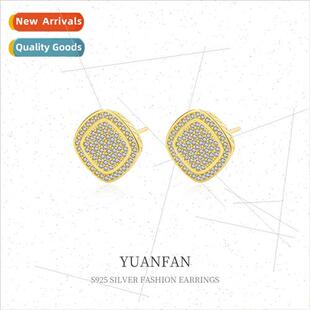 925 silver geometric square full set zirconia earrings femal