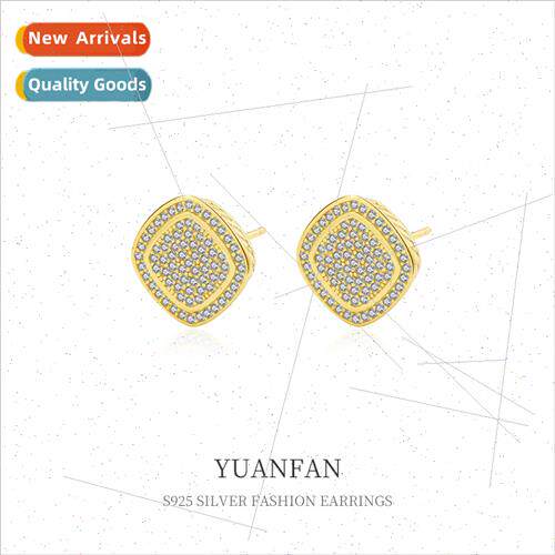925 silver geometric square full set zirconia earrings femal