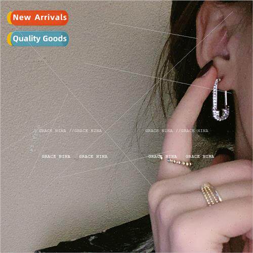Korea fashion paper clip full diamond earrings female 2023 n