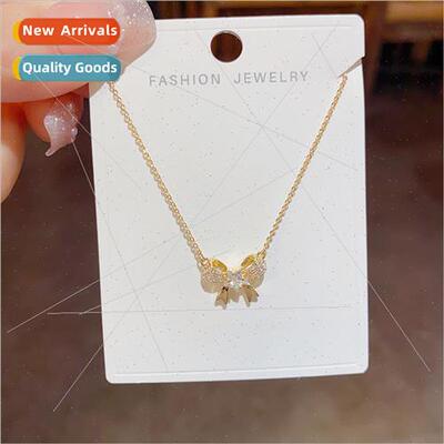 Mori sweet simple zirconia bow necklace collarbone chain nic