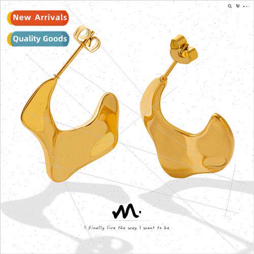 Tanium steel gold plated material irregular shaped earrings
