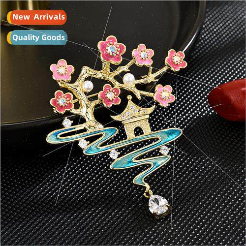 Ancient peach blossom flowing brooch high-grade female delic