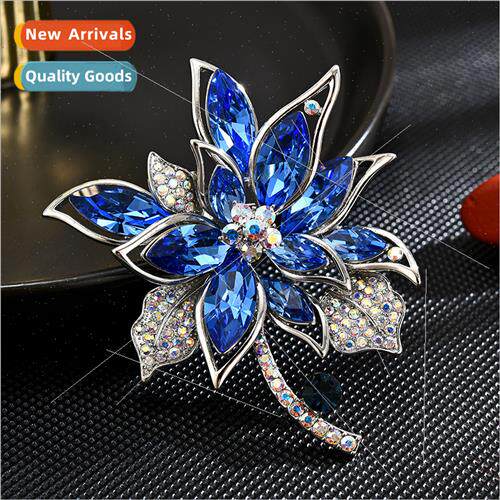 Blue Austrian crystal flower brooch upscale female corsage n