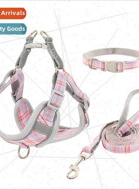 New pet chest strap leash plaid cotton cat dog reflective br