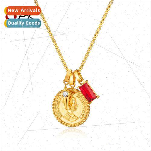 Fashion Titanium Steel Double Sided Embossed Pendant Queen E