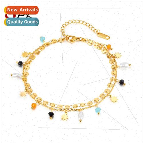 Korea summer dopamine double layer titanium steel anklet jew