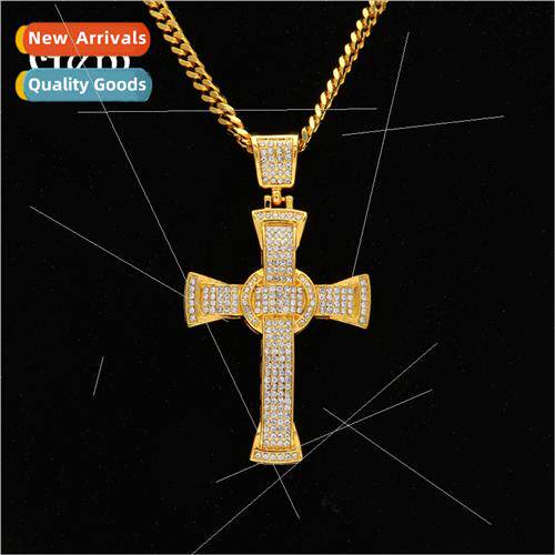 Hip Hop Classic Diamond Encrusted Cross Pendant Alloy Neckla