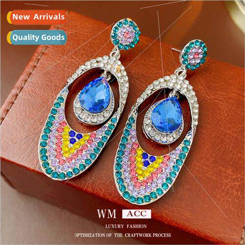 Earrings silver pin colorful diamond hollow drop earrings de