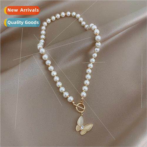 Pearl Butterfly Necklace Women che Cat Eye Necklace Lock Bon
