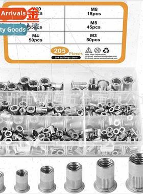 205pcs M3-M10 304 Flat Head Rivet Nut Assortment Box Set