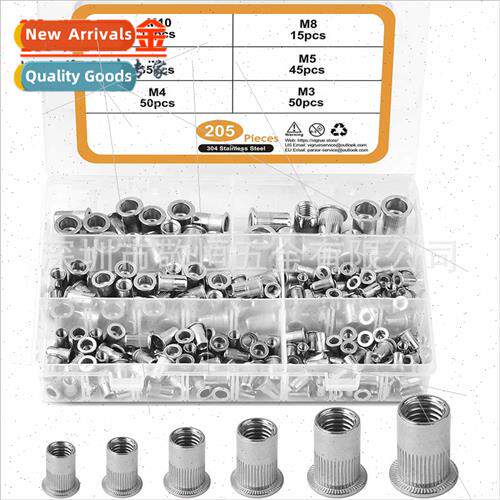 205pcs M3-M10 304 Flat Head Rivet Nut Assortment Box Set